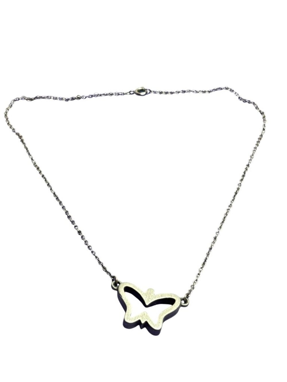 Vintage Pewter Butterfly Necklace Spring Ring Clasp 14 inches Long